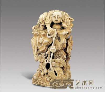 民国 象牙“刘海戏金蟾”摆件 高8cm